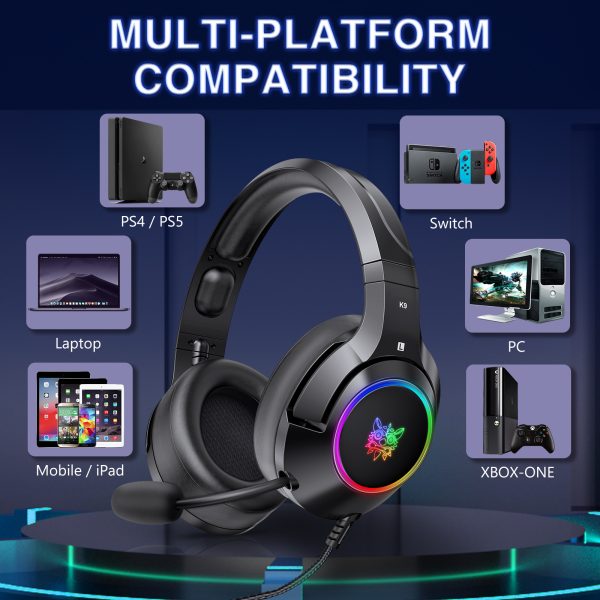 ONIKUMA K9 RGB Stereo Gaming Headset, Black - Image 6