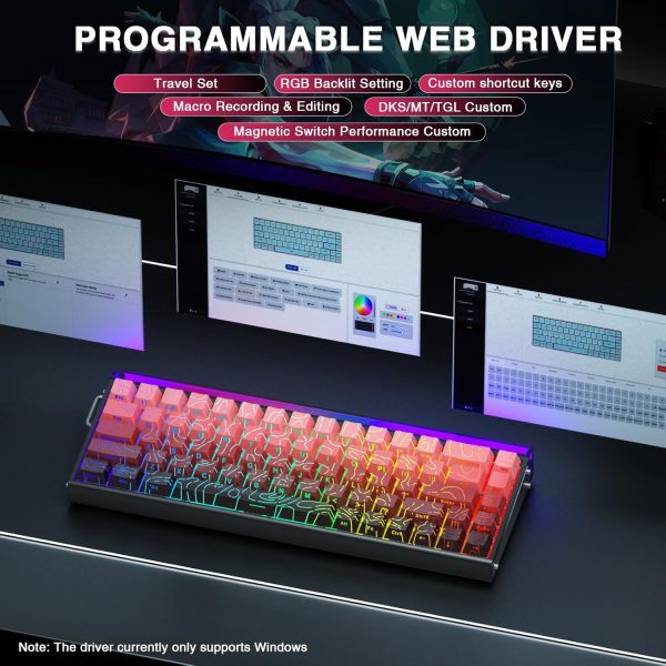 AULA HERO 68 HE Wired Hot-Swappable Magnetic Switch Gaming Keyboard, Black Pink Gradient (Dragon King Switch) - Image 11