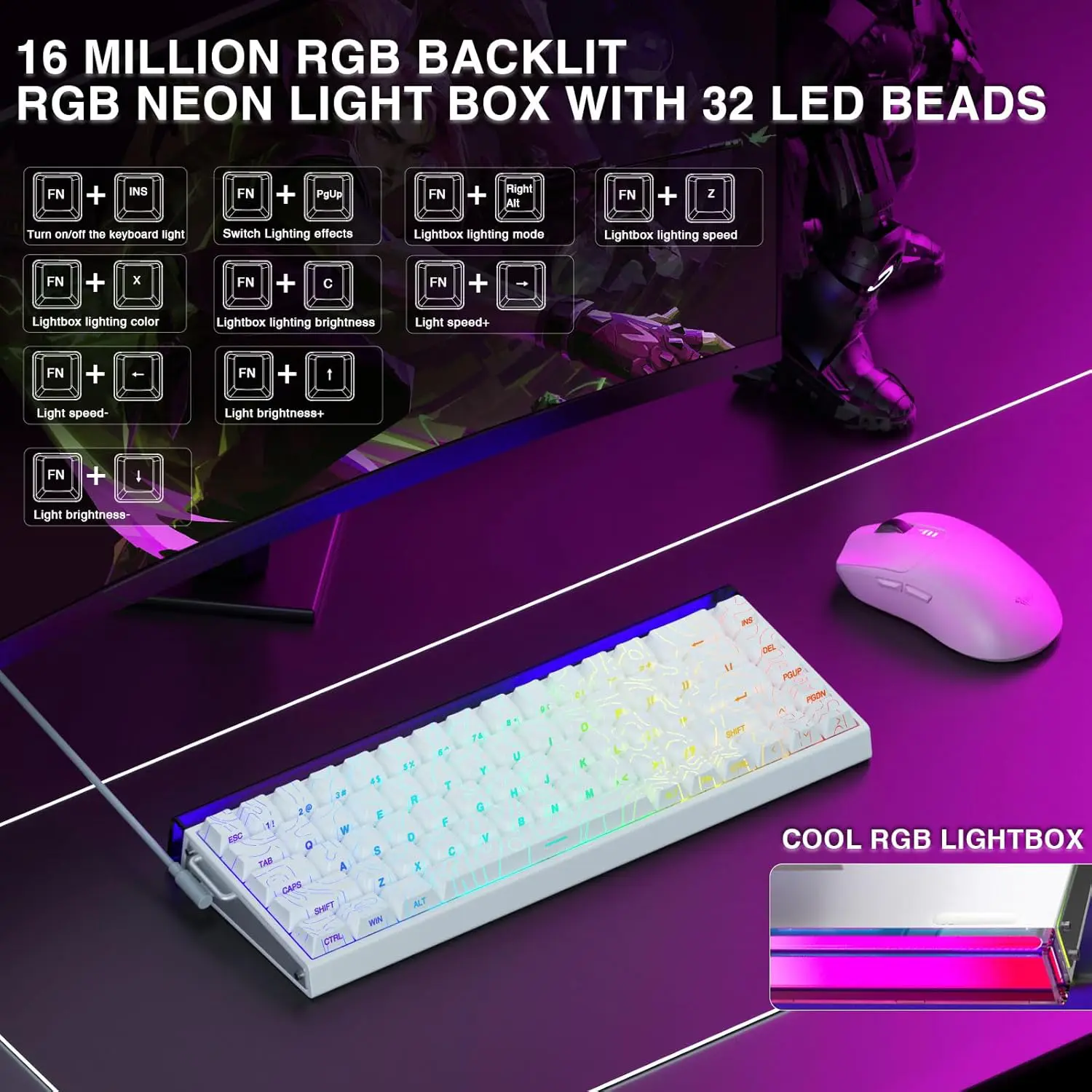 AULA HERO 68 HE Wired Hot-Swappable Magnetic Switch Gaming Keyboard, White Contour (Black King Switch) 15 AULA HERO 68 HE Wired Hot-Swappable Magnetic Switch Gaming Keyboard, White Contour (Black King Switch) - Image 15
