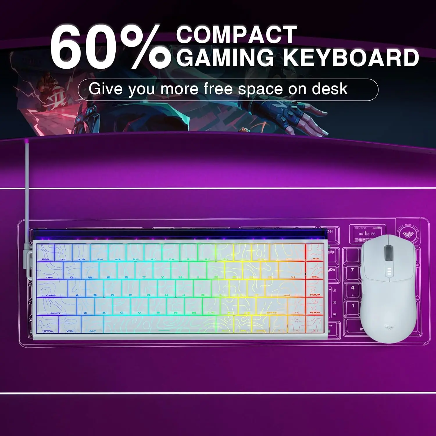 AULA HERO 68 HE Wired Hot-Swappable Magnetic Switch Gaming Keyboard, White Contour (Black King Switch) 19 AULA HERO 68 HE Wired Hot-Swappable Magnetic Switch Gaming Keyboard, White Contour (Black King Switch) - Image 19