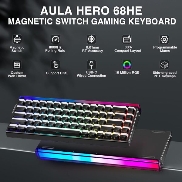 AULA HERO 68 HE Wired Hot-Swappable Magnetic Switch Gaming Keyboard, Black Light House (Uranus Switch) - Image 3