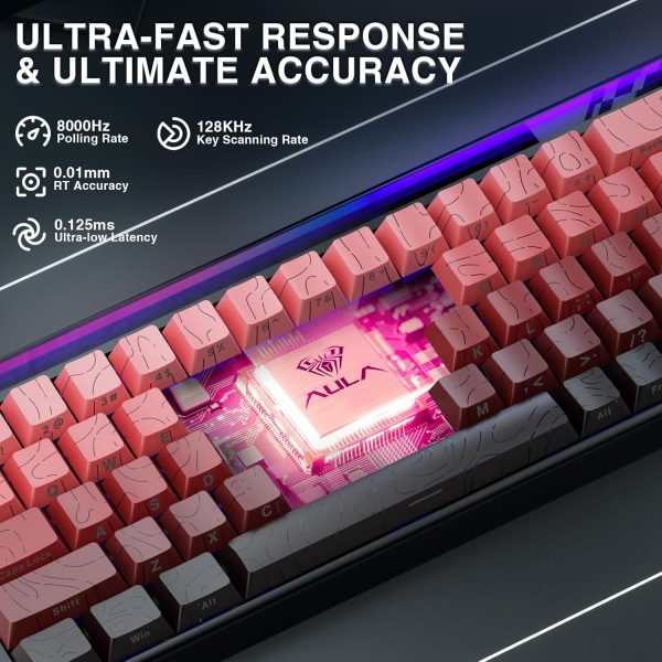 AULA HERO 68 HE Wired Hot-Swappable Magnetic Switch Gaming Keyboard, Black Pink Gradient (Dragon King Switch) - Image 9