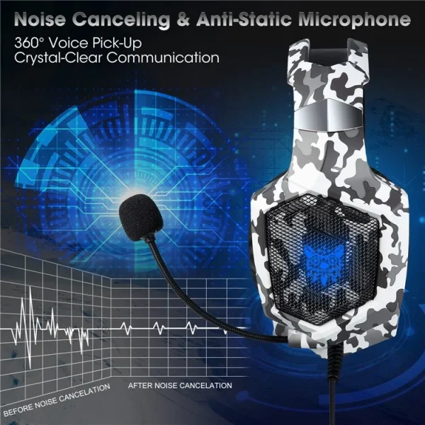 ONIKUMA K8 Wired Stereo Gaming Headphone, Camouflage White - Image 4
