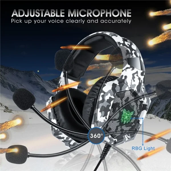 ONIKUMA K8 Wired Stereo Gaming Headphone, Camouflage White - Image 5