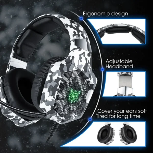 ONIKUMA K8 Wired Stereo Gaming Headphone, Camouflage White - Image 6
