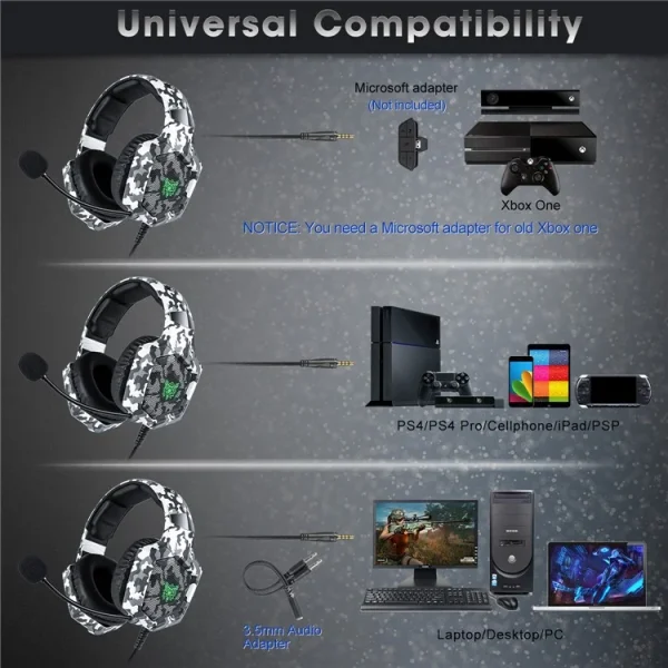 ONIKUMA K8 Wired Stereo Gaming Headphone, Camouflage White - Image 7
