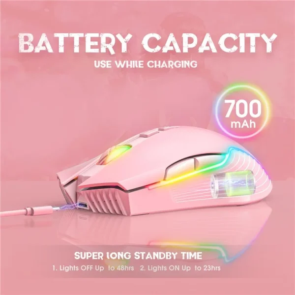 ONIKUMA CW905 2.4G Wireless Rechargeable Gaming Mouse, Pink - Image 7