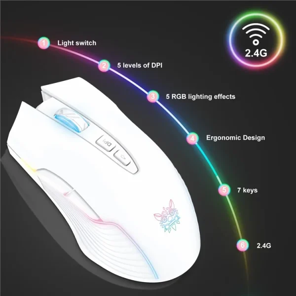ONIKUMA CW905 2.4G Wireless Rechargeable Gaming Mouse, White - Image 3