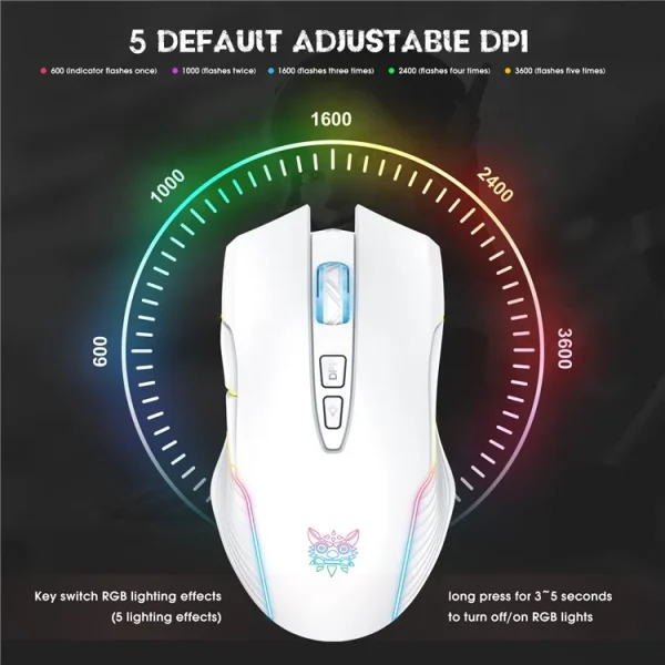 ONIKUMA CW905 2.4G Wireless Rechargeable Gaming Mouse, White - Image 4