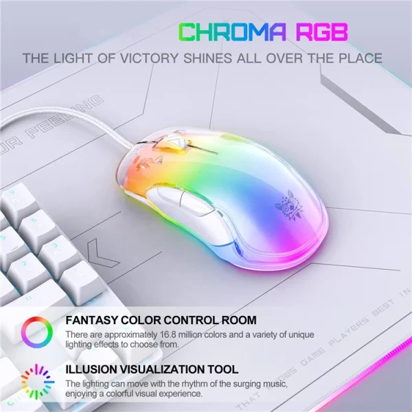 ONIKUMA CW925 RGB Backlit Wired Gaming Mouse, White - Image 5