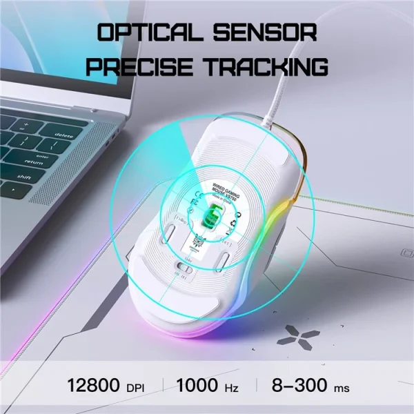 ONIKUMA CW925 RGB Backlit Wired Gaming Mouse, White - Image 6