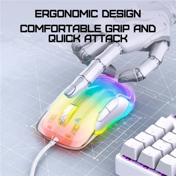 ONIKUMA CW925 RGB Backlit Wired Gaming Mouse, White - Image 8