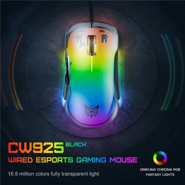 ONIKUMA CW925 RGB Backlit Wired Gaming Mouse, Black - Image 4