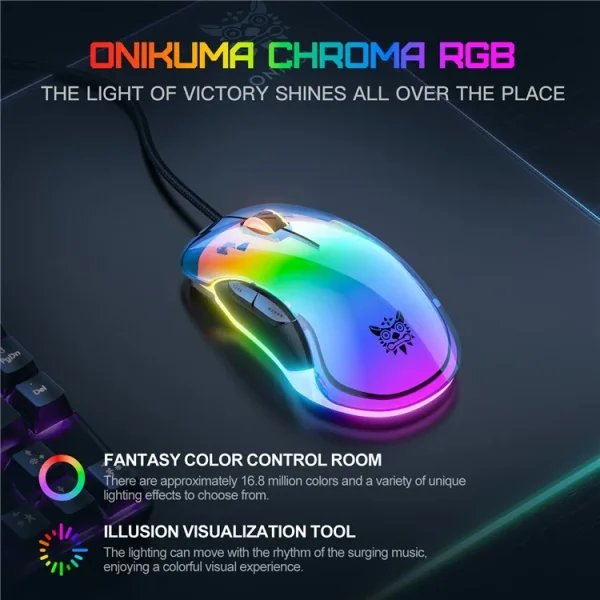 ONIKUMA CW925 RGB Backlit Wired Gaming Mouse, Black - Image 5