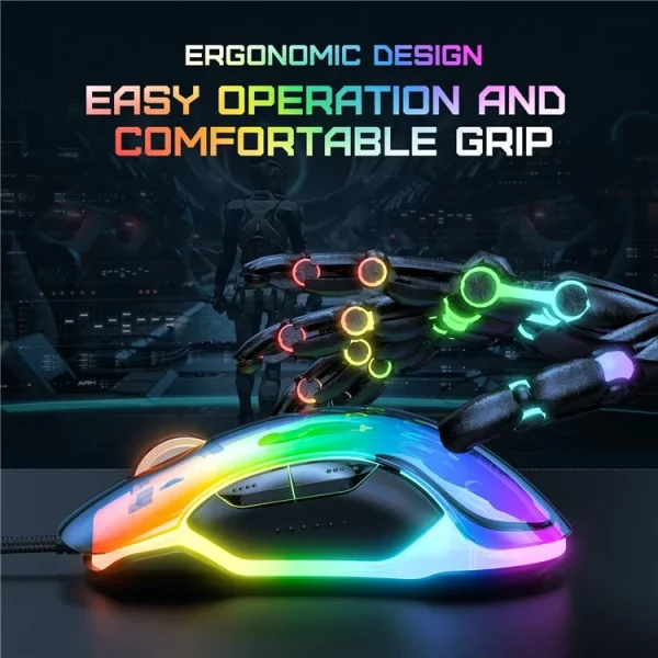 ONIKUMA CW925 RGB Backlit Wired Gaming Mouse, Black - Image 6