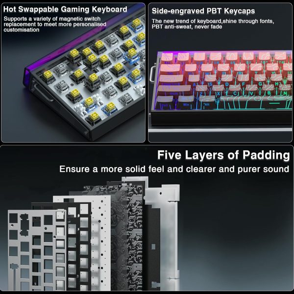 AULA HERO 68 HE Wired Hot-Swappable Magnetic Switch Gaming Keyboard, Black Pink Gradient (Dragon King Switch) - Image 13
