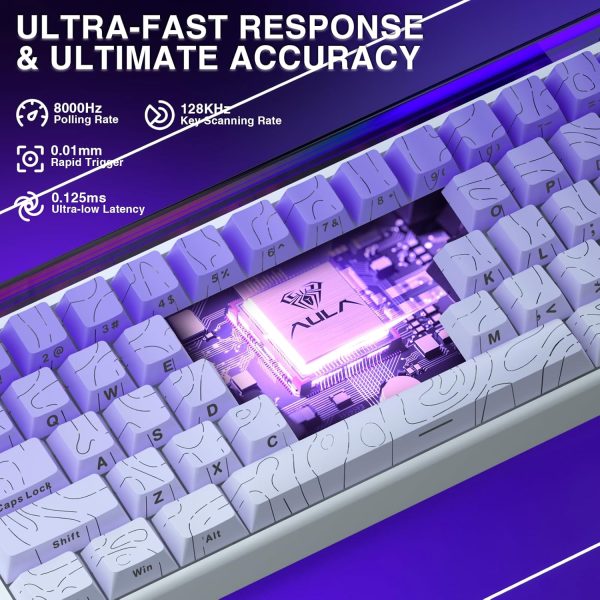 AULA HERO 68 HE Wired Hot-Swappable Magnetic Switch Gaming Keyboard, Purple Contour (Dragon King Switch) - Image 17