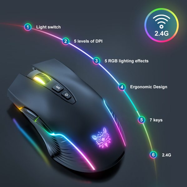 ONIKUMA CW905 2.4G Wireless Rechargeable Gaming Mouse, Black - Image 3
