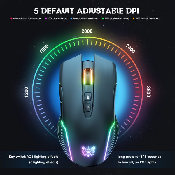 ONIKUMA CW905 2.4G Wireless Rechargeable Gaming Mouse, Black - Image 9