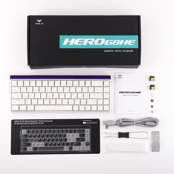 AULA HERO 68 HE Wired Hot-Swappable Magnetic Switch Gaming Keyboard, White Contour (Black King Switch) - Image 12
