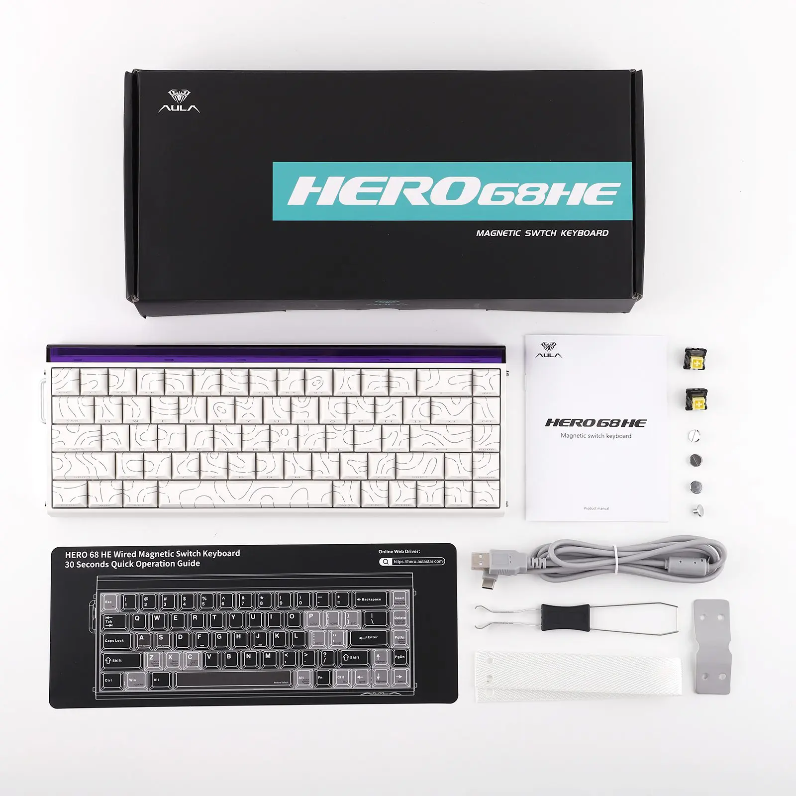 AULA HERO 68 HE Wired Hot-Swappable Magnetic Switch Gaming Keyboard, White Contour (Black King Switch) 12 AULA HERO 68 HE Wired Hot-Swappable Magnetic Switch Gaming Keyboard, White Contour (Black King Switch) - Image 12