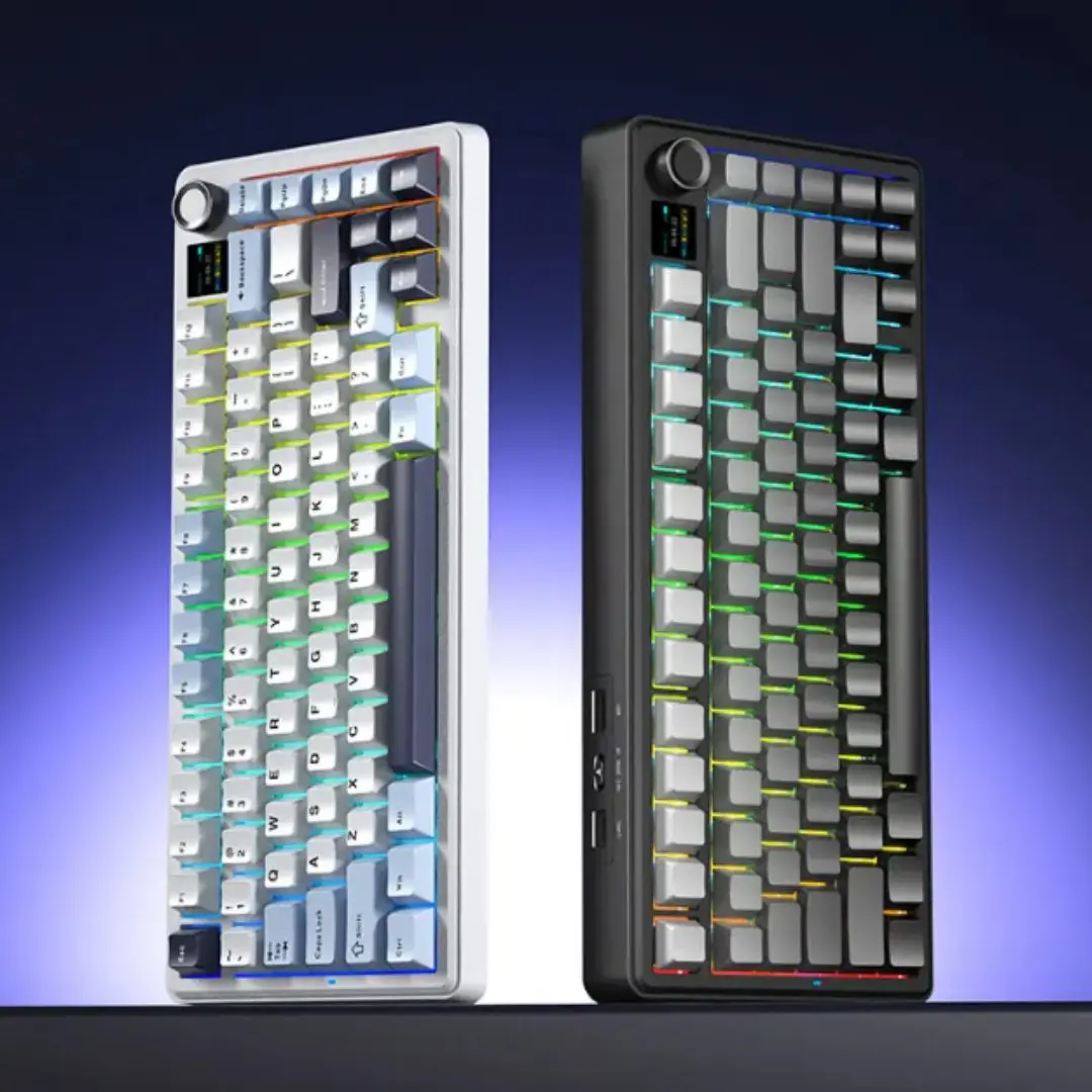AULA F75 MAX Tri-Mode Wireless Gasket Mechanical Keyboard with TFT Screen and Knob, Glacier Blue 2 AULA F75 MAX Tri-Mode Wireless Gasket Mechanical Keyboard with TFT Screen and Knob, Glacier Blue - Image 2