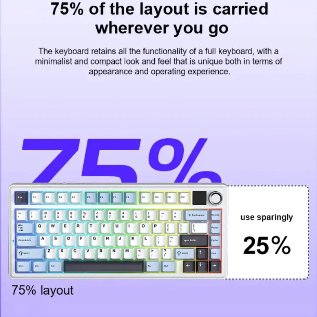 AULA F75 MAX Tri-Mode Wireless Gasket Mechanical Keyboard with TFT Screen and Knob, Glacier Blue 6 AULA F75 MAX Tri-Mode Wireless Gasket Mechanical Keyboard with TFT Screen and Knob, Glacier Blue - Image 6