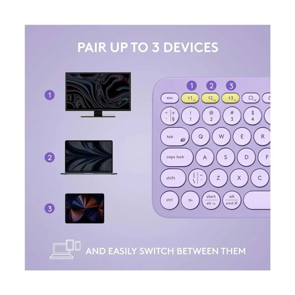 Logitech K380 Bluetooth Multi-Device Keyboard, Lavender Lemonade - Image 7