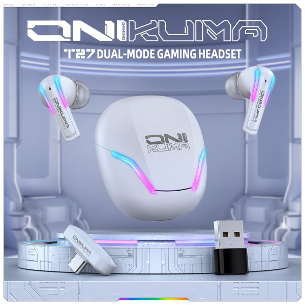 ONIKUMA T27 2.4G Wireless Gaming Earbuds with ENC Mic, White - Image 6