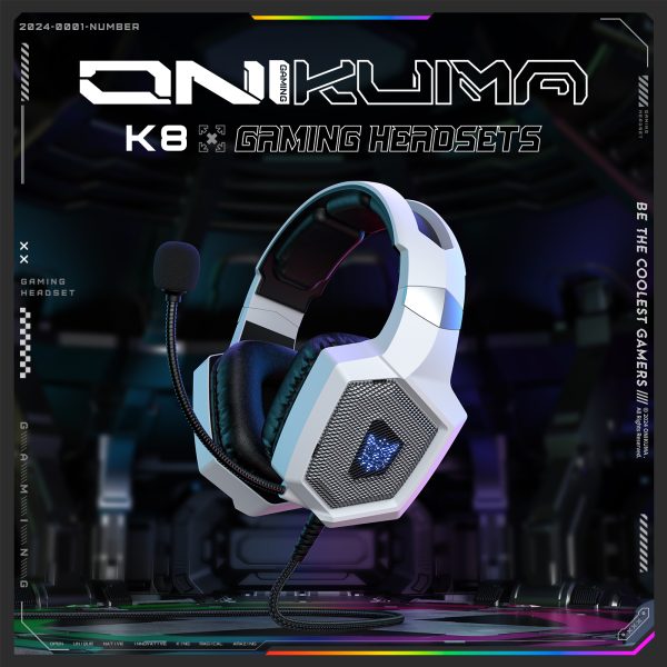 ONIKUMA K8 Wired Stereo Gaming Headphone, White - Image 6