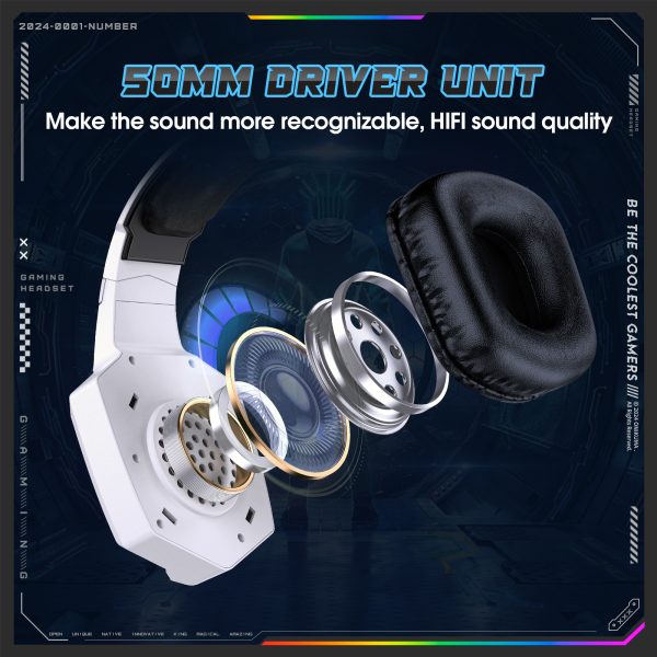 ONIKUMA GT806 Tri-Mode Wireless Gaming Headphone, White - Image 6