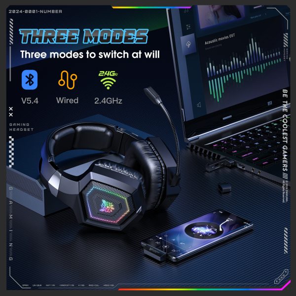 ONIKUMA GT806 Tri-Mode Wireless Gaming Headphone, Black - Image 10