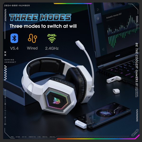ONIKUMA GT806 Tri-Mode Wireless Gaming Headphone, White - Image 10