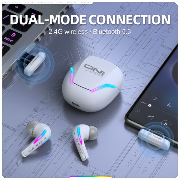 ONIKUMA T27 2.4G Wireless Gaming Earbuds with ENC Mic, White - Image 7