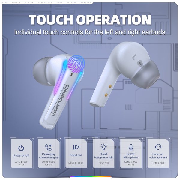 ONIKUMA T27 2.4G Wireless Gaming Earbuds with ENC Mic, White - Image 11