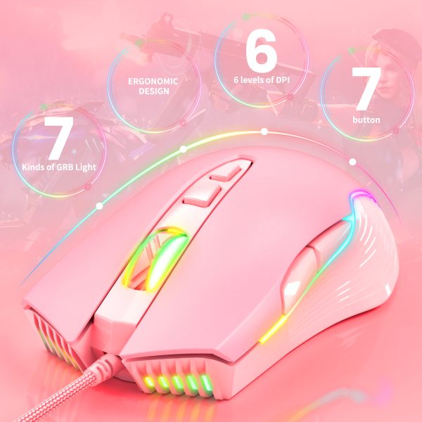 ONIKUMA CW905 Wired Gaming Mouse, Pink - Image 3