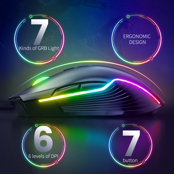 ONIKUMA CW905 Wired Gaming Mouse, Black - Image 4