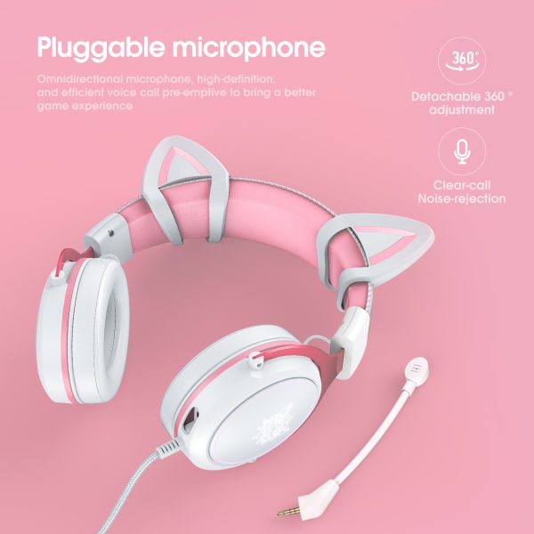ONIKUMA X10 Stereo Wired Gaming Headset, White Pink - Image 2