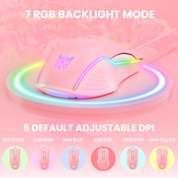 ONIKUMA CW905 Wired Gaming Mouse, Pink - Image 5