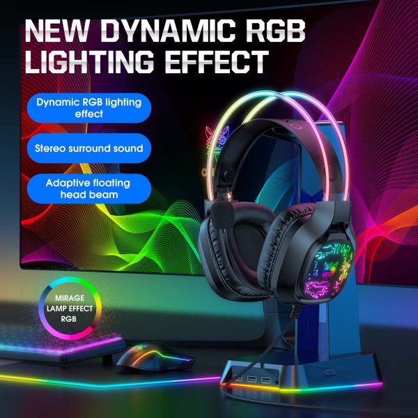ONIKUMA X22 RGB Wired Gaming Headset, Black - Image 3