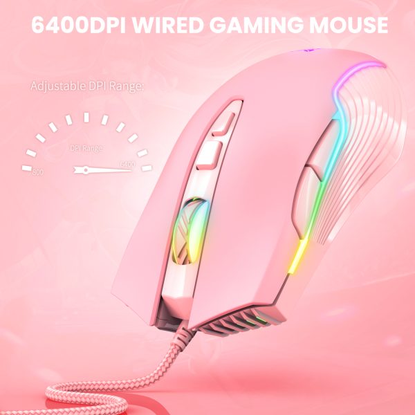 ONIKUMA CW905 Wired Gaming Mouse, Pink - Image 6