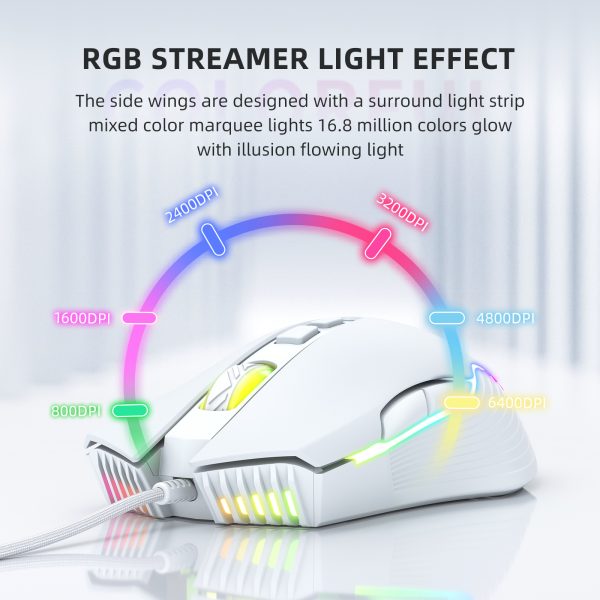 ONIKUMA CW905 Wired Gaming Mouse, White - Image 5