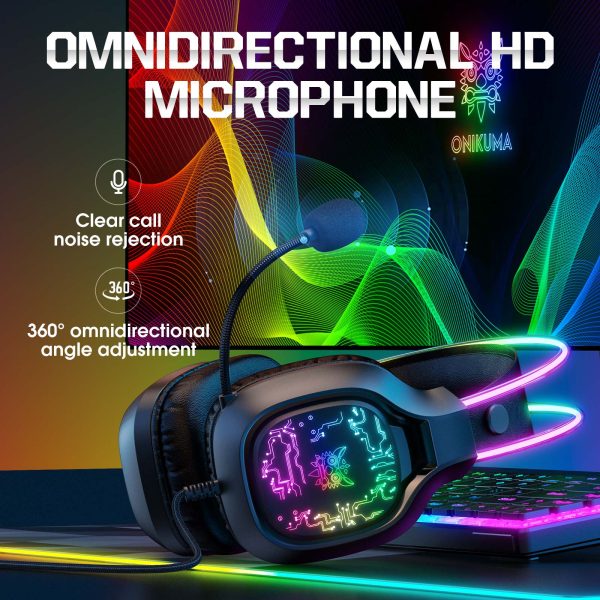 ONIKUMA X22 RGB Wired Gaming Headset, Black - Image 4