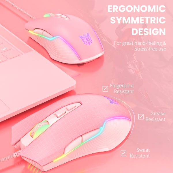 ONIKUMA CW905 Wired Gaming Mouse, Pink - Image 7