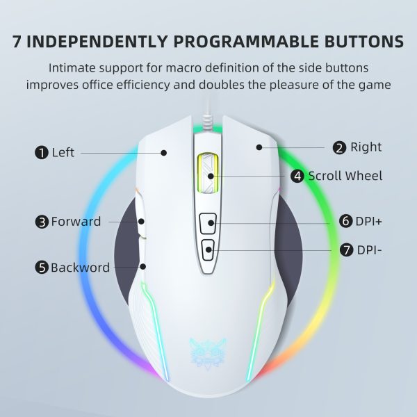 ONIKUMA CW905 Wired Gaming Mouse, White - Image 6