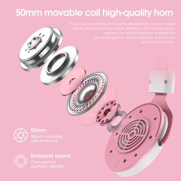ONIKUMA X10 Stereo Wired Gaming Headset, White Pink - Image 5
