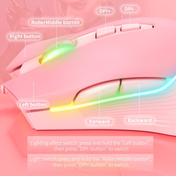ONIKUMA CW905 Wired Gaming Mouse, Pink - Image 8