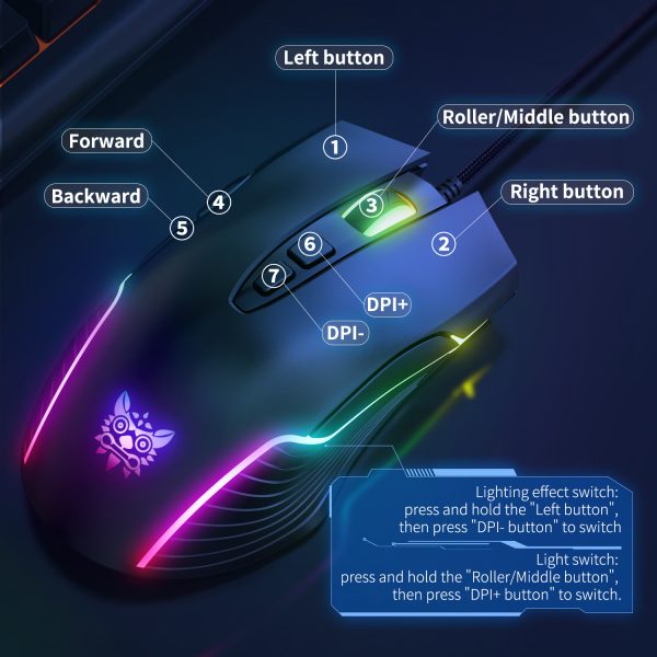 ONIKUMA CW905 Wired Gaming Mouse, Black - Image 2