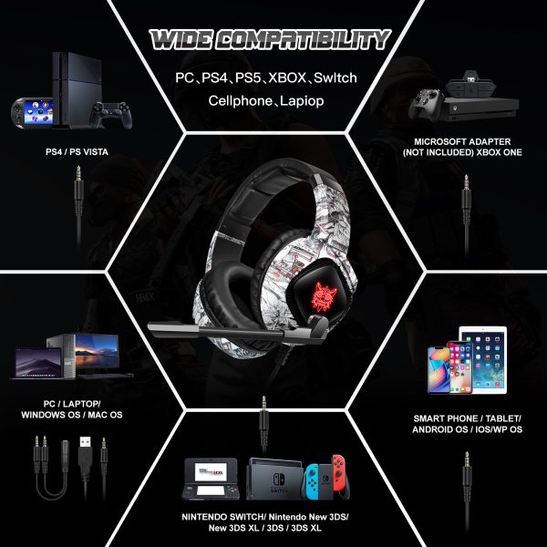 ONIKUMA K19 RGB Gaming Headphone, Camou-White - Image 2