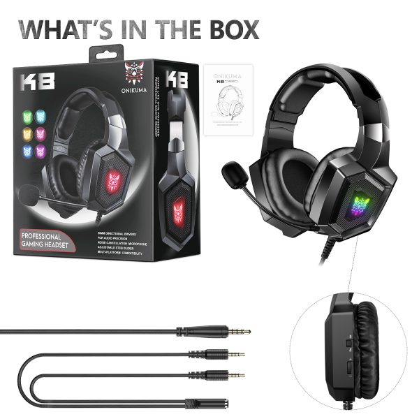 ONIKUMA K8 Wired Stereo Gaming Headphone, Black - Image 8